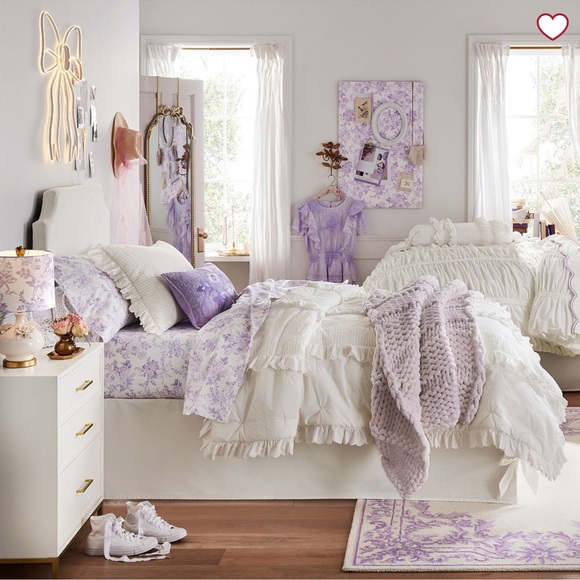 LoveShackFancy Pottery Barn Garden Damask Lavender Sheet Set Twin XL NEW - Picture 2 of 7